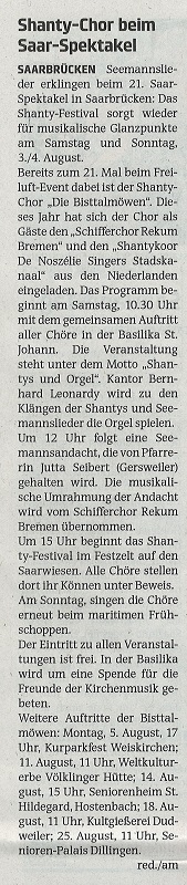 Shanty-Chor beim Saarspektakel Wochenspiegel / 31.07.2019