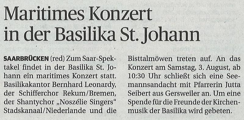 Maritimes Konzert in der Basilika St. Johann SZ / 27/28. Juli 2019