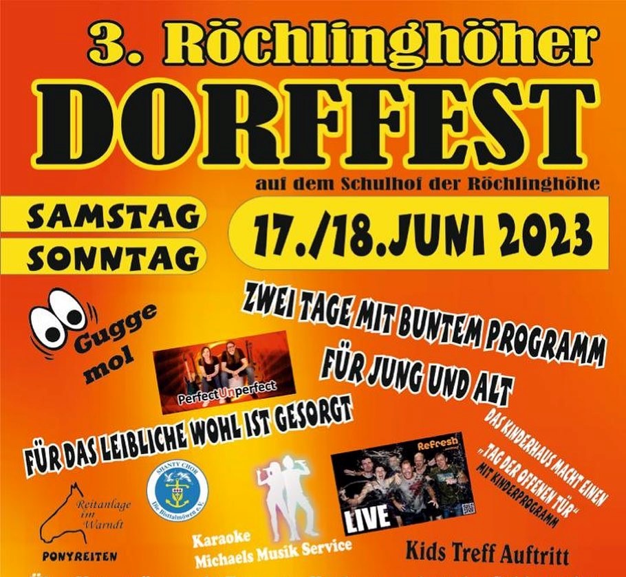 3. Röchlinghöher Dorffest 17./18. 06.2023 auf dem Schulhof der Röchlinghöhe