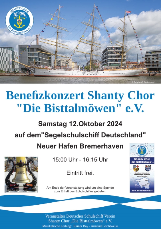 Benefizkonzert auf dem „Segelschulschiff Deutschland“ am 12.10.2024 im neuen Hafen Bremerhaven