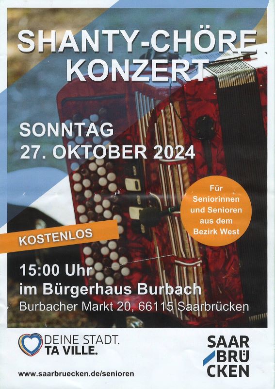 Shanty-Chöre Konzert am Sonntag, den 27. Oktober 2024 im Bürgerhaus Burbach